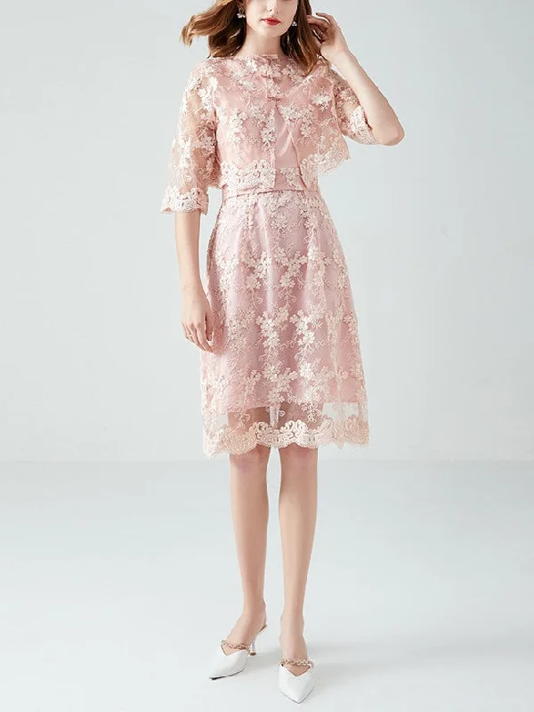 Plus Size Pink Lace Dress and Jacket Set