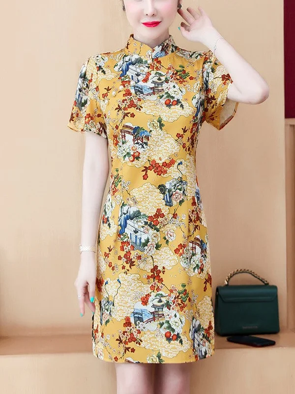 Plus Size Japanese Yellow Cheongsam Dress