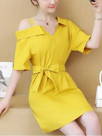 Plus Size Off Shoulder Shirt Short Sleeve Dress