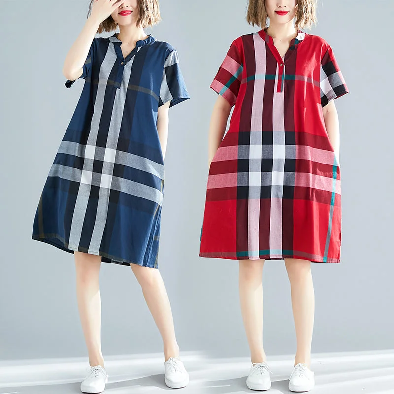 Plus Size Checked Short Sleeve Shirt Dress