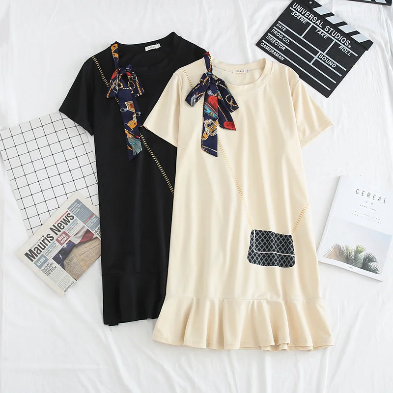 Plus Size Scarf Short Sleeve Dress