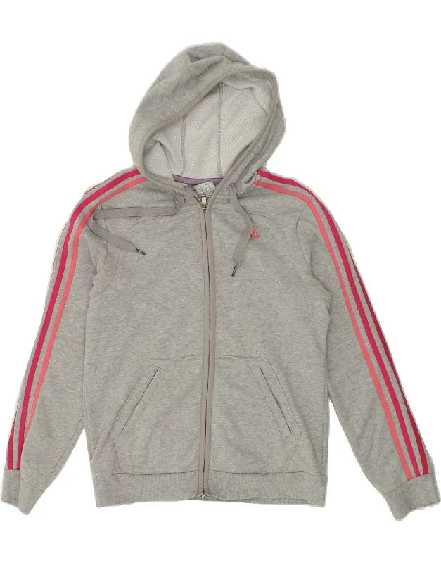 ADIDAS Womens Climalite Zip Hoodie Sweater UK 12/14 Medium Grey