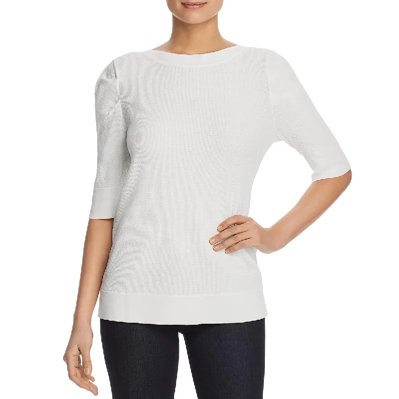 Womens Textured Elbow Sleeve Pullover Sweater