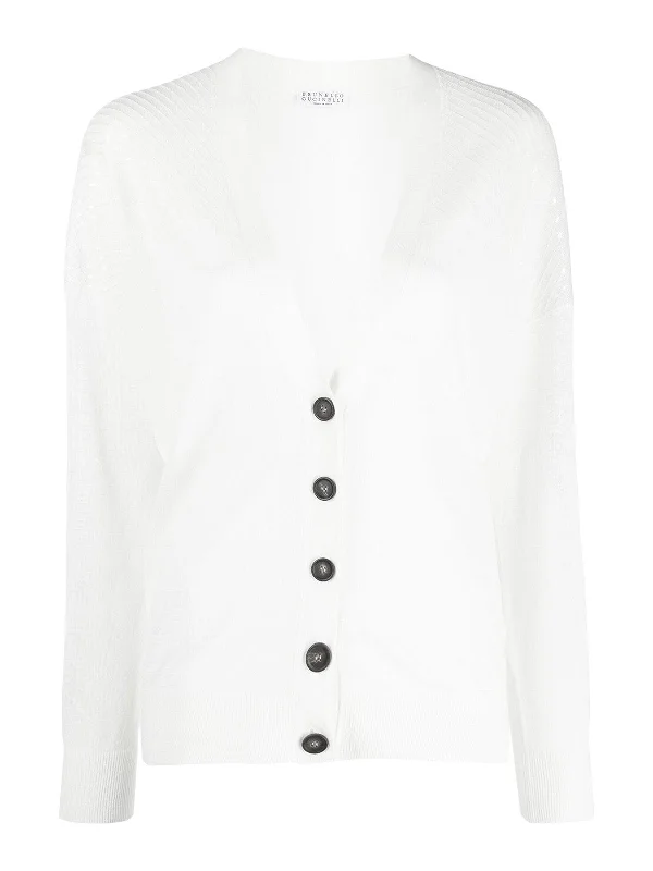 Brunello Cucinelli Women's Cardigan In White with Shoulder Sequin Detail