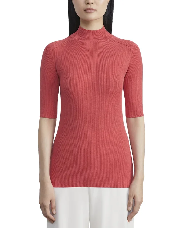 Lafayette 148 New York Ribbed Stand Collar Sweater