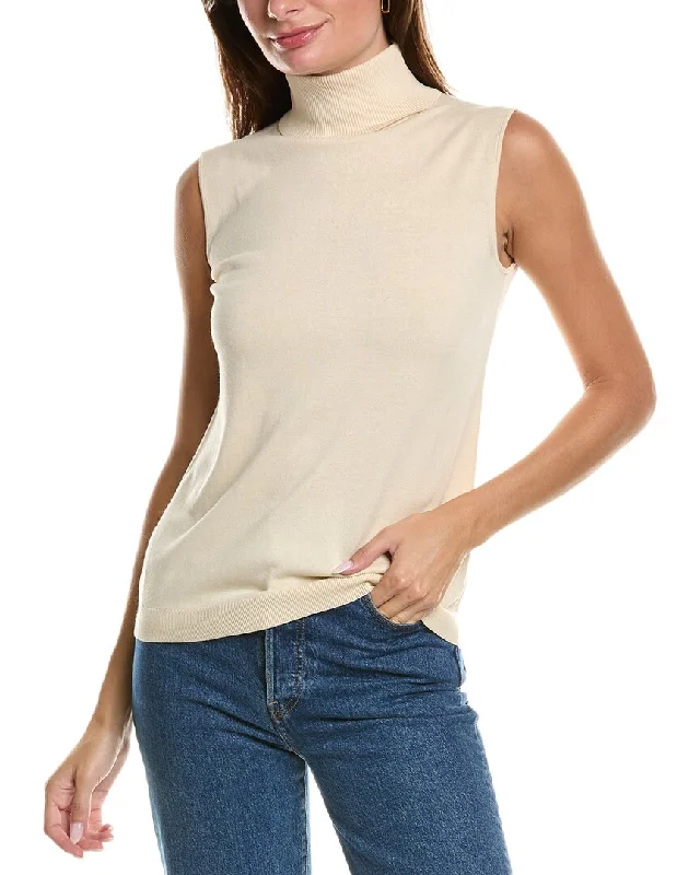 Lafayette 148 New York Sleeveless Turtleneck Wool & Silk-Blend Shell