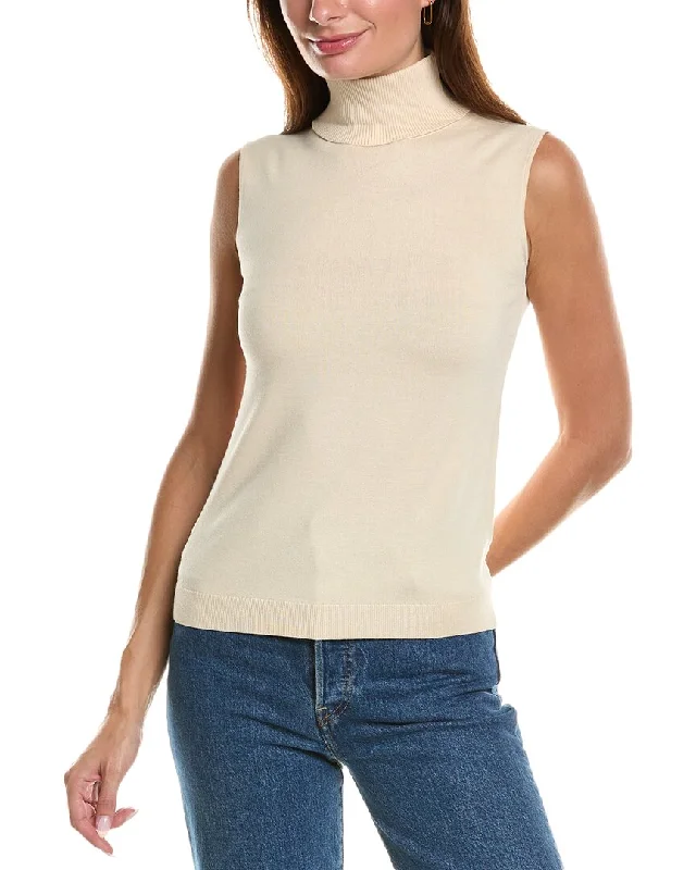 Lafayette 148 New York Petite Petite Sleeveless Silk-Blend Turtleneck Top