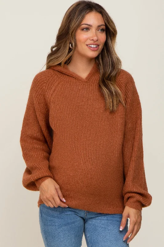 Camel Hooded Maternity Sweater