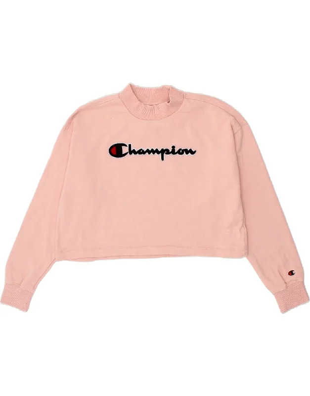 CHAMPION Womens Crop Graphic Sweatshirt Jumper UK 16 Large Pink Cotton