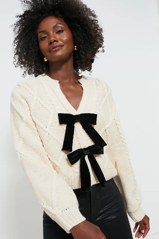 Cream & Black Velvet Bows Bess Cardigan