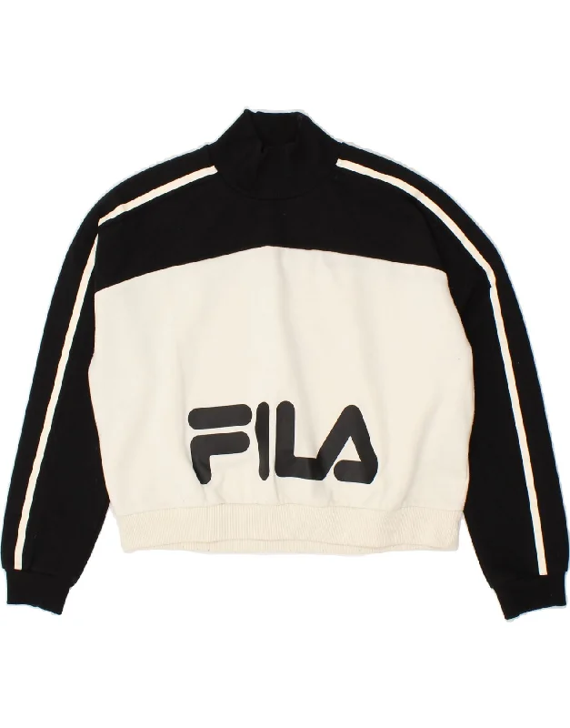 FILA Womens Graphic Sweatshirt Jumper UK 14 Medium Black Colourblock