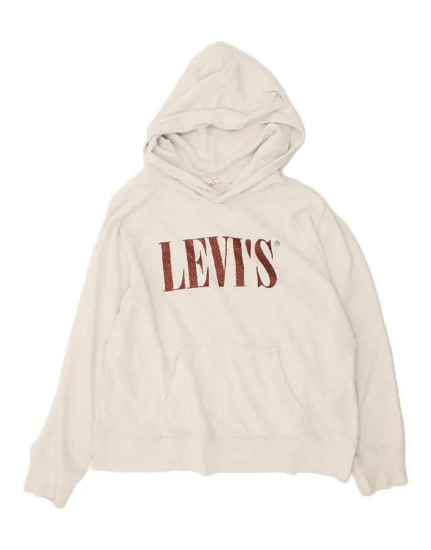 LEVI'S Womens Graphic Hoodie Jumper UK 16 Large White Cotton