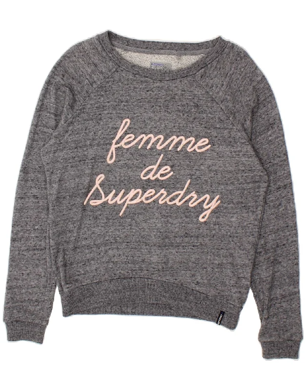 SUPERDRY Womens Oversized Graphic Sweatshirt Jumper UK 10 Small Grey