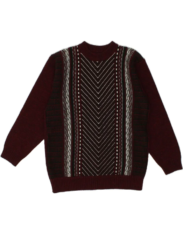 VINTAGE Womens Crew Neck Jumper Sweater UK 16 Large Burgundy Fair Isle