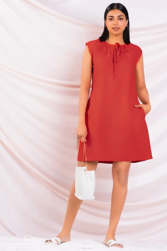 Red Linen Shift Dress