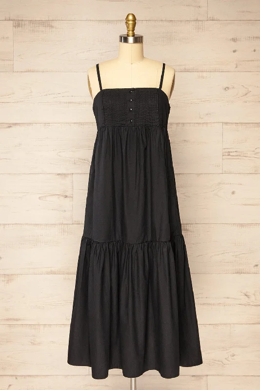 Brocko | Midi Black Dress w/ Thin Straps