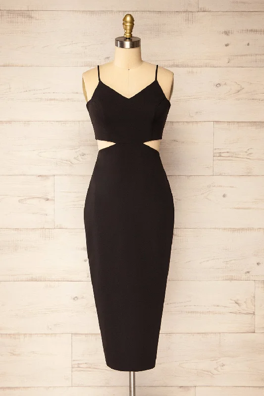 Komia Black | Fitted Midi Dress w/ Cut-Outs