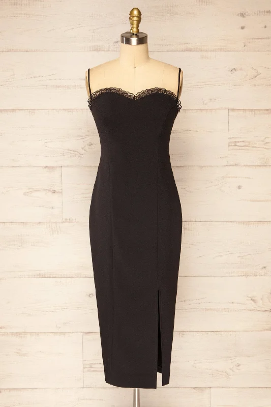 Lenna Black | Fitted Midi Dress w/ Sweetheart Neckline