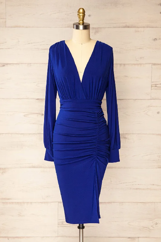 Pessac Blue | Fitted Midi Dress w/ Long Sleeves