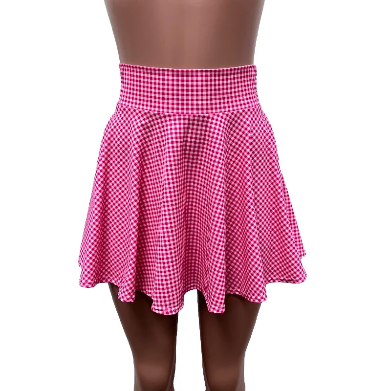 Pink Gingham High Waisted Skater Skirt- Barbie Cosplay Costume Pink Checkered Skirt