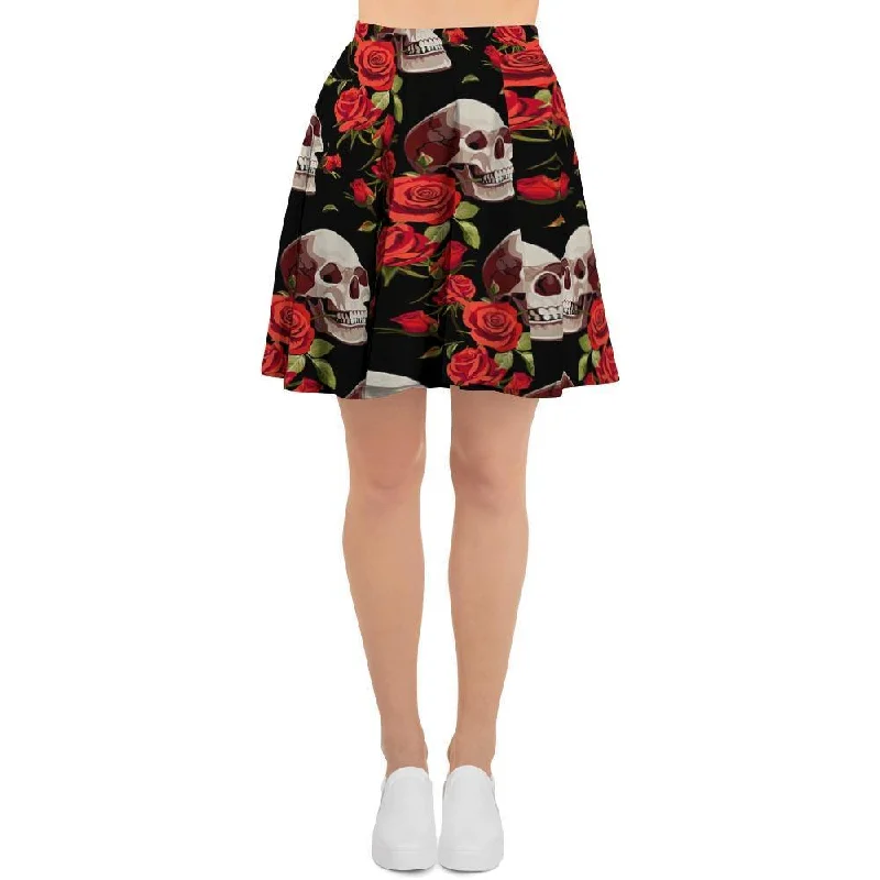 Red Rose Skull Women's Skirt