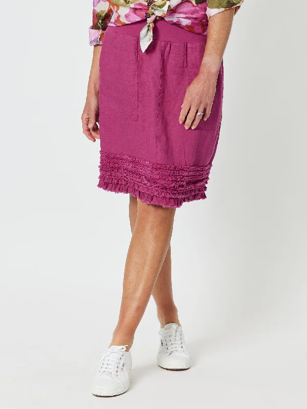 Ruffle Hem Linen Skirt - Magenta