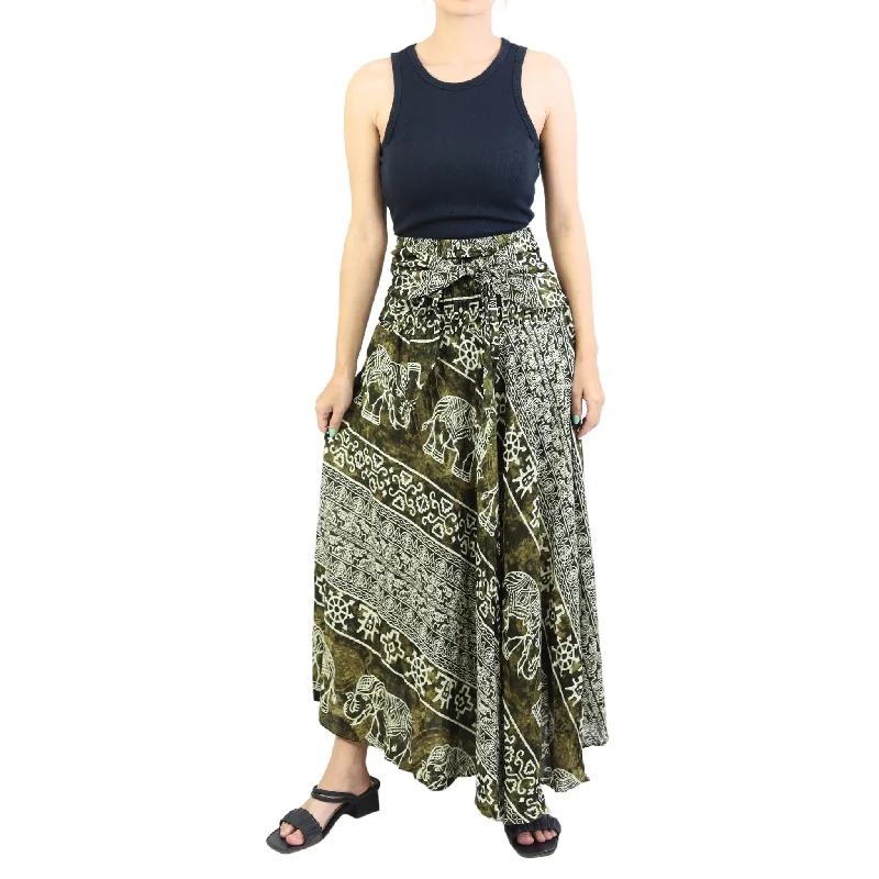 Rupestree Elephant Women's Bohemian Skirt in Green SK0033 020123 03