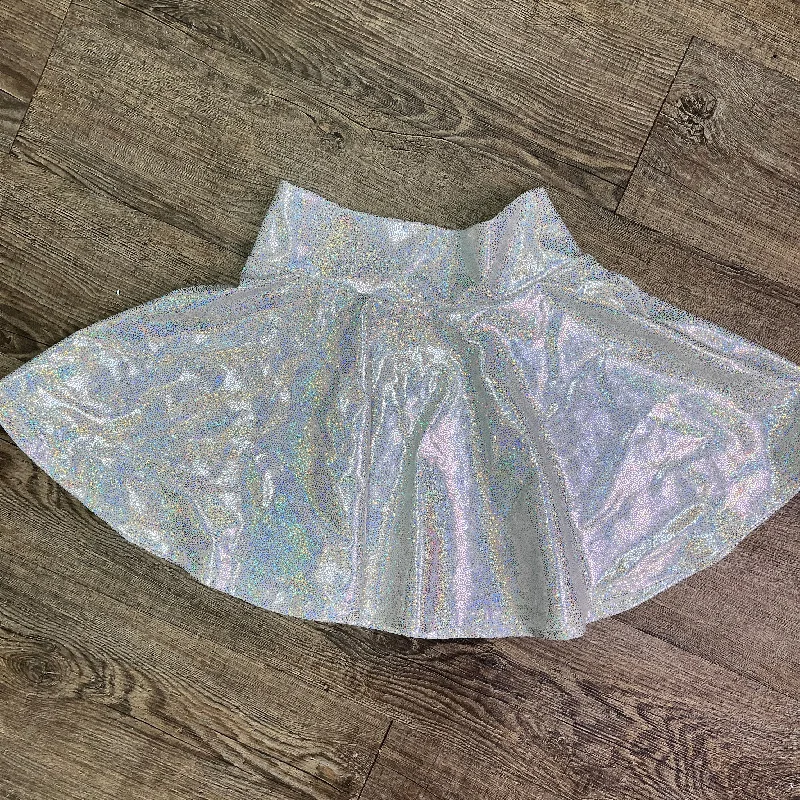 SALE - XS Only - 13" Skater Skirt - Silver on White Holo