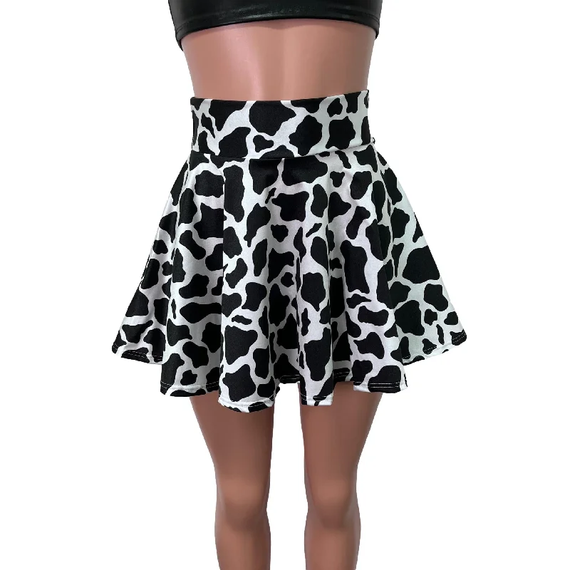 Skater Skirt - Black & White Cow Print