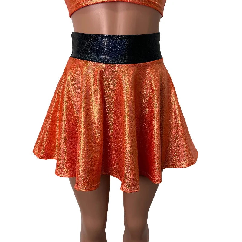 Skater Skirt - Orange Sparkle Holographic w/Black Sparkle Waistband