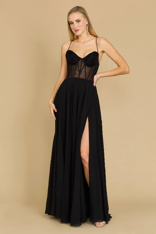 Dylan & Davids Long Chiffon Corset Formal Prom Dress Black