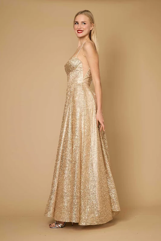 Dylan & Davids Long Sparkling Cowl Corset Prom Dress Gold