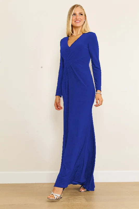 Long Formal Stretch Evening Long Sleeve Dress Royal Blue