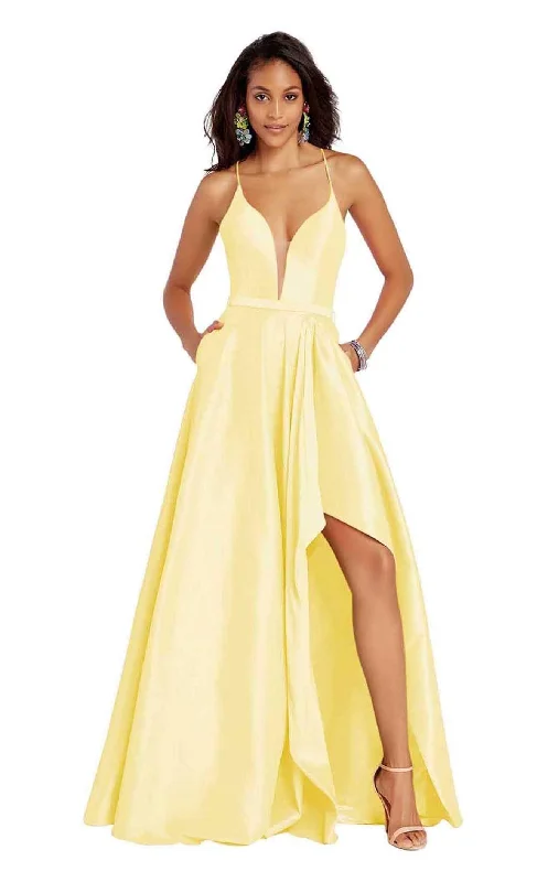 Alyce Paris - 60394 Sheer Plunging Neck Strappy Back High-Low Taffeta Gown