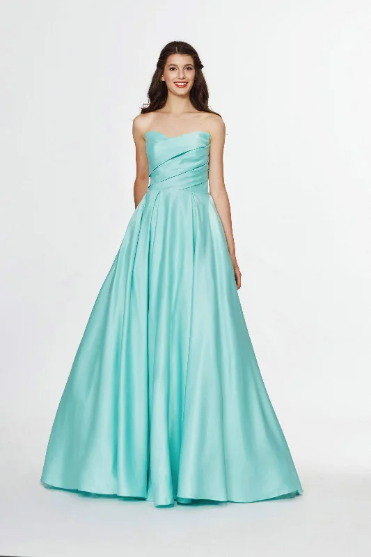 Angela & Alison - Strapless Drape-Ornate Ballgown 91137