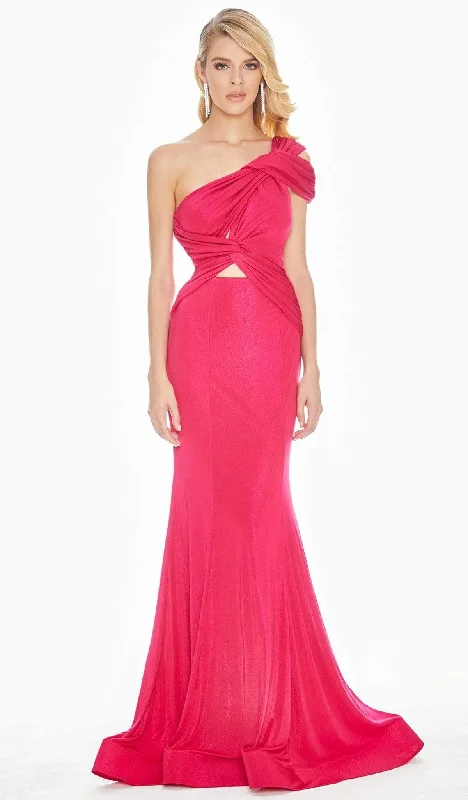 Ashley Lauren - 1574 Asymmetrical Bustier Twist Metallic Jersey Gown