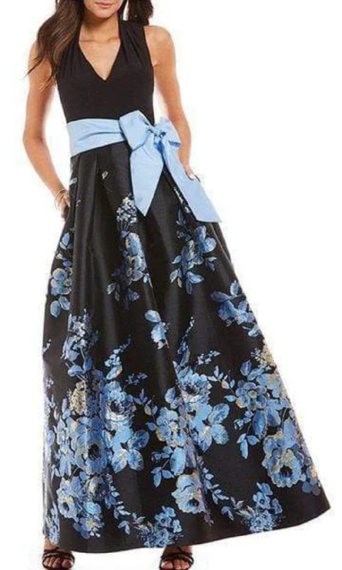 Eliza J Evening - V-Neck Sleeveless Floral Evening Dress EJ8M8380 - 1 pc Black Blue In Size 10 Available