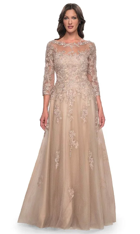 La Femme 30859SC - Laced Quarter Sleeve Prom Gown