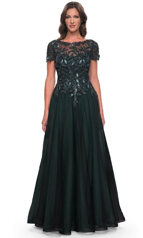 La Femme 31267SC - Short Sleeve Foliage Evening Dress