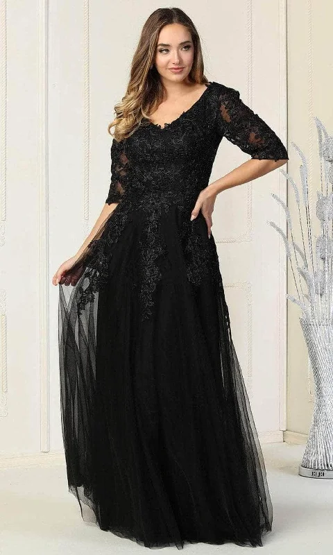 May Queen MQ1859 - Elbow Sleeve Lace Formal Gown