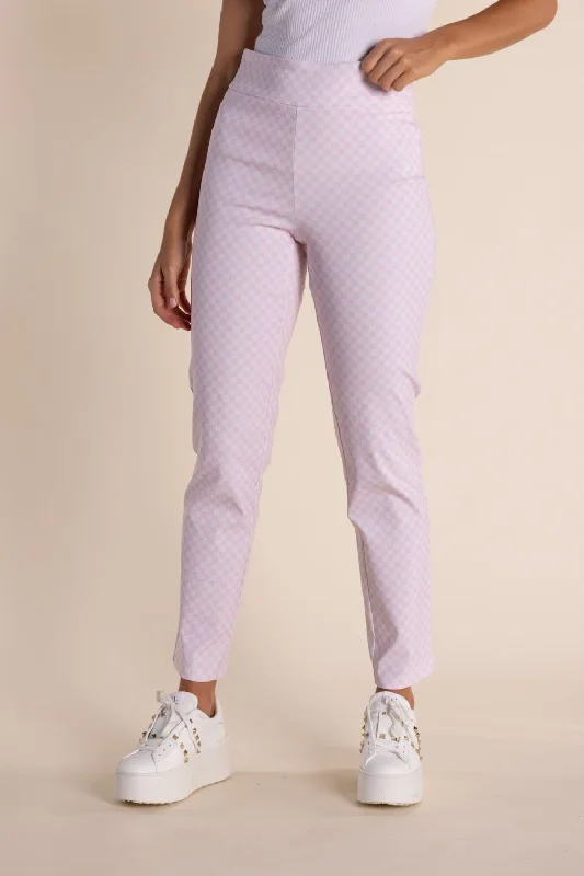 7/8 Gingham Pull On Pant | Pink Rose/White