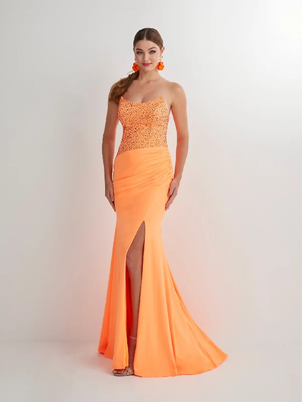 Beaded Spandex Strapless Slit Gown by Studio 17 12899