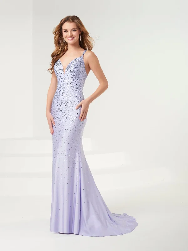 Beaded Spandex Strappy Back Trumpet Dress by Panoply 14090