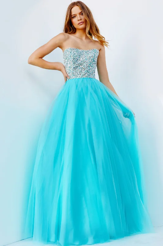 Beaded Strapless A-line Gown by Jovani 52131