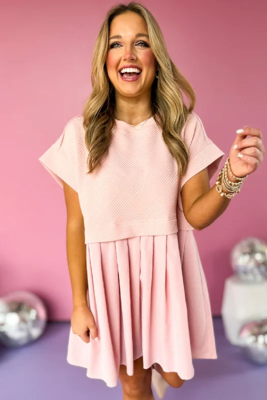 Blush Quilted Top Pleated Bottom Dress