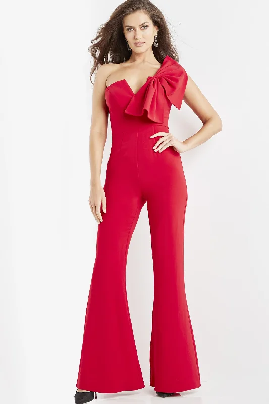 Crepe One Shoulder Bow Jumpsuit by Jovani 09525