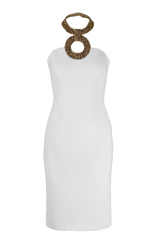 CRYSTAL KEYHOLE HALTER DRESS