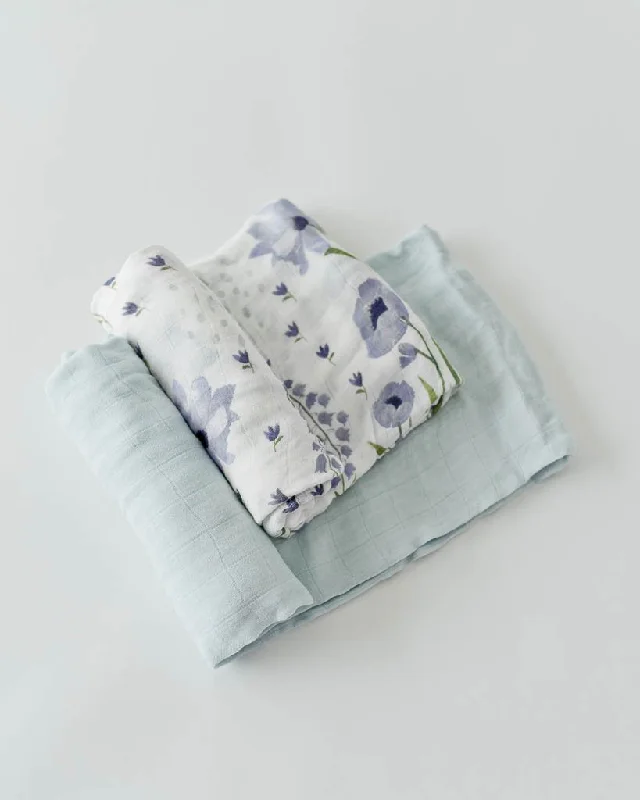 Deluxe Muslin Swaddle 2-Pack- Blue Windflower