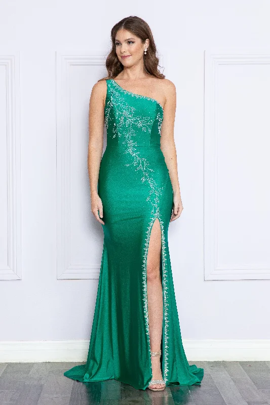 Fitted Embroidered One Shoulder Gown by Poly USA 9136