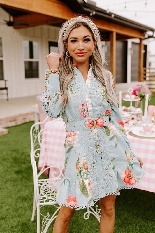 Floral Dawn Crochet Dress In Sky Blue